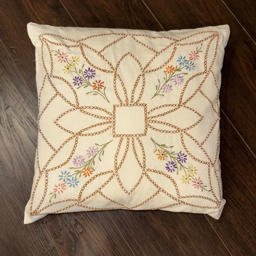 Vintage Cream Color Cottagecore Ruffle Throw Pillow –  Embroidered 15